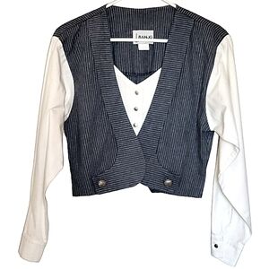 🟢2111 * Banjo Western Style Vest Shirt Blue White Size S Vintage 80s